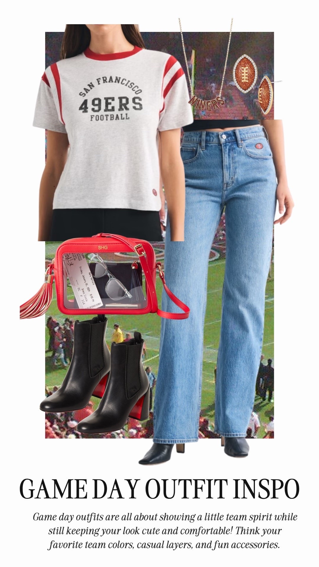Game day outfit inspo!!

Ash:
Height: 5’6
Weight: 140 pounds
Top size: medium
Pants size: medium, 6 or 28 

Em:
Height: 5’6
Weight: 115 pounds
Top size: small
Pants size: small, 2 or 25 

Size up a full size in the Loub boots!

Game day look, game day fashion, women’s fashion, 49ers outfit, trendy fashion

#LTKootd