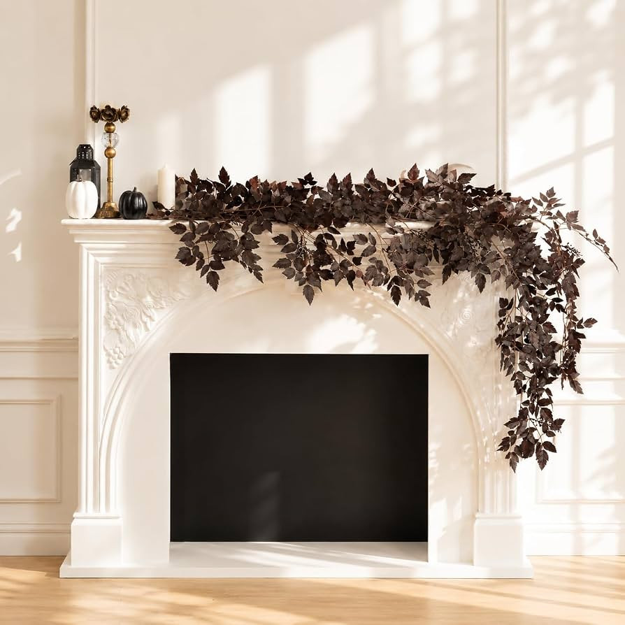 2Pcs 6 FT Plum Cimicifuga Seeded Garland, Artificial Fall Ramosa Leaf Garland for Mantel, Firepla... | Amazon (US)