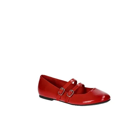 No Boundaries Faux Leather Mary Jane Flats with Double Straps Women s | Walmart (US)