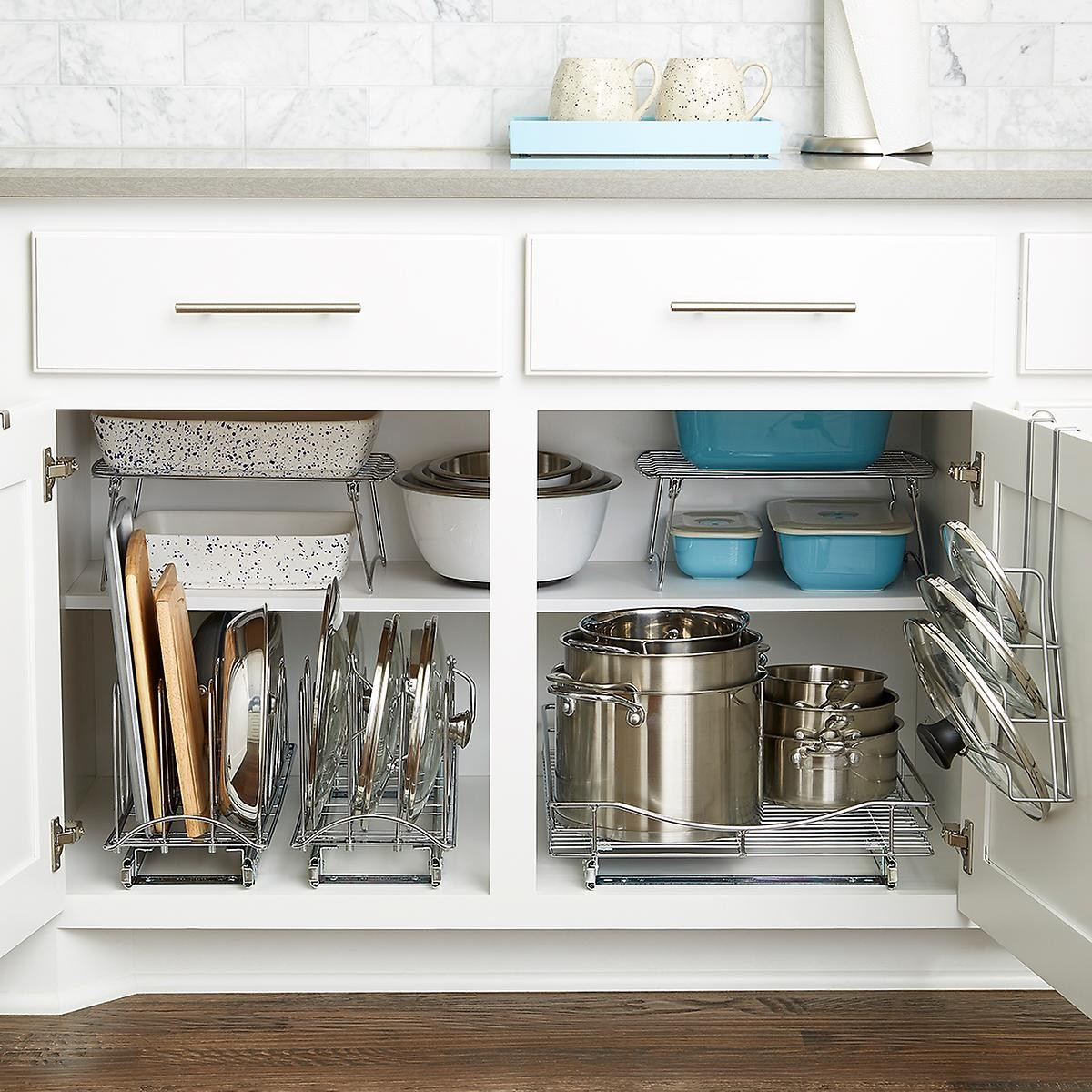 Roll-Out Lid Organizer Chrome | The Container Store