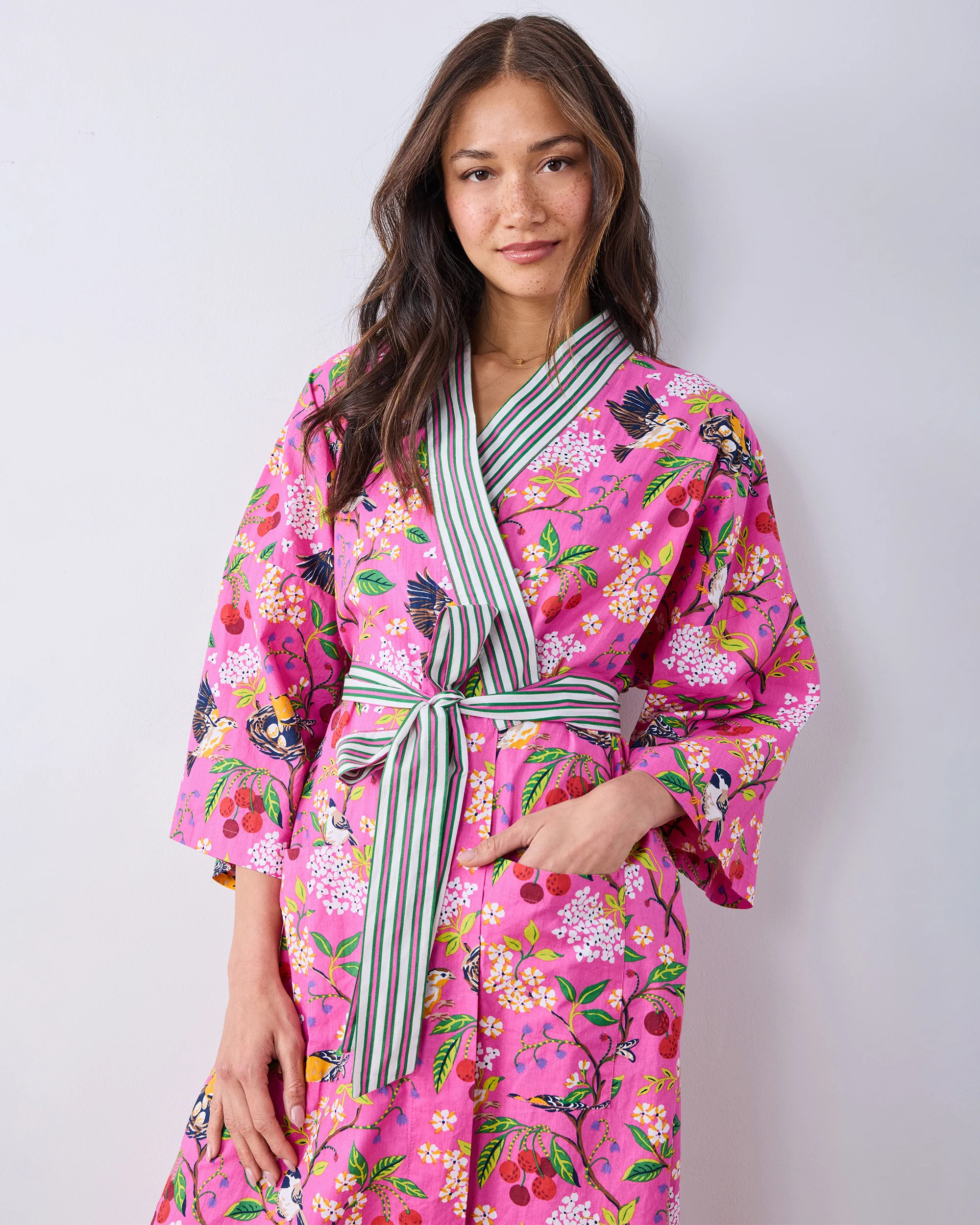 Bird & Blossom - Long Robe - Fuchsia Berry | Printfresh
