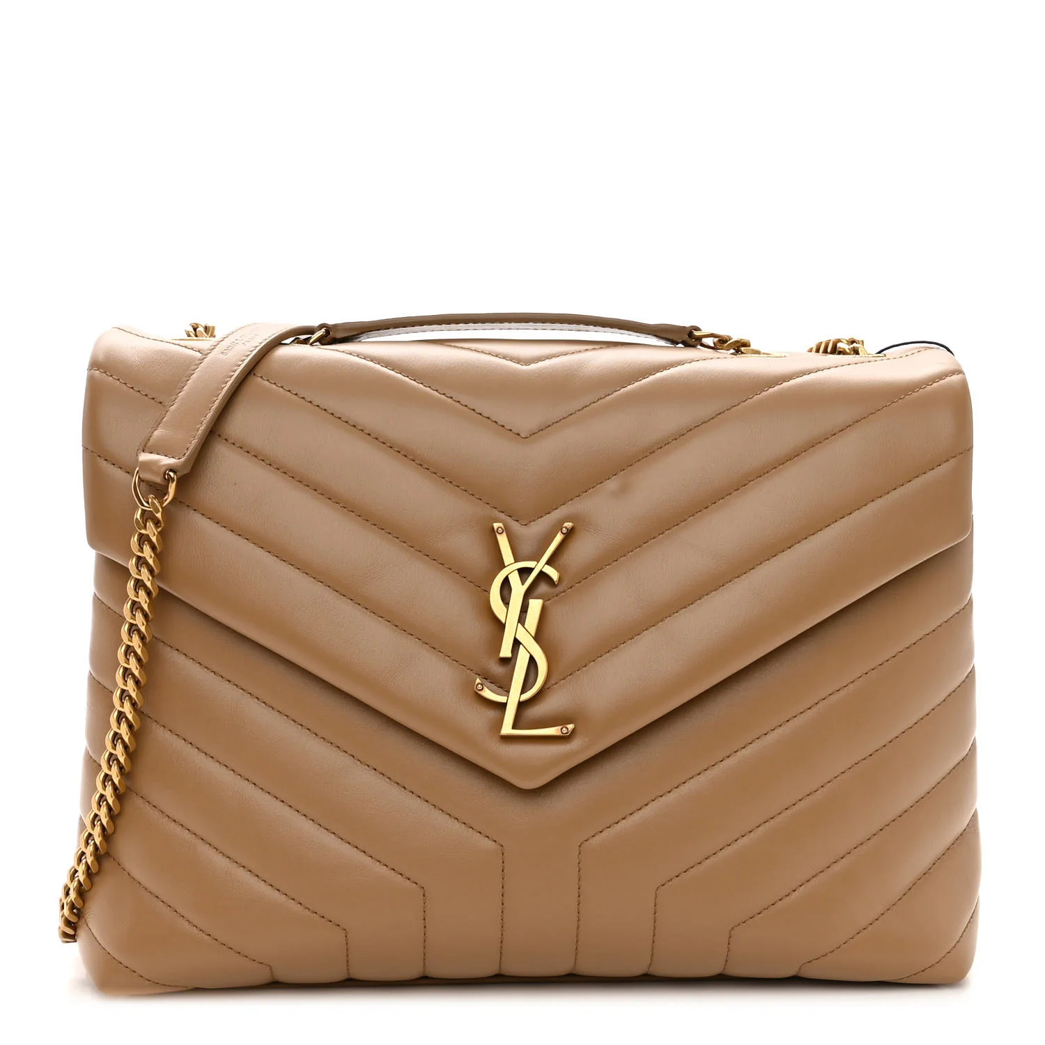 Calfskin Y Quilted Monogram Medium Loulou Chain Satchel Dark Beige | FASHIONPHILE (US)