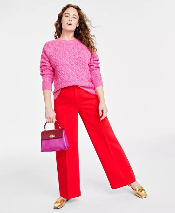 On 34th Women's Perfect Cable-Knit Crewneck Sweater, Created for Macy's - Macy's | Macy's