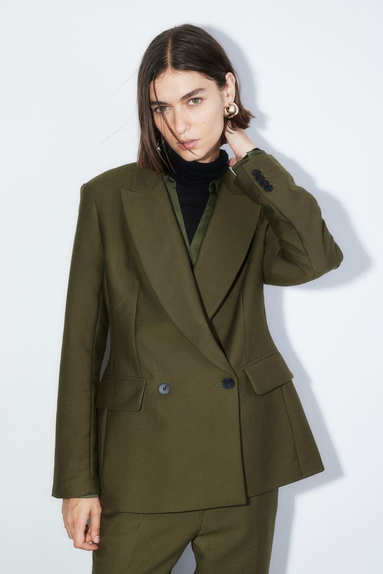 Blazer à fermeture croisée - Vert kaki foncé - FEMME | H&M FR | H&M (FR & ES & IT)