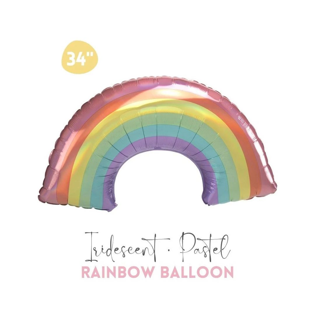 Iridescent Pastel Rainbow Foil Balloon 34-inch, Jumbo Rainbow Balloon, Rainbow Birthday Party Dec... | Etsy (US)