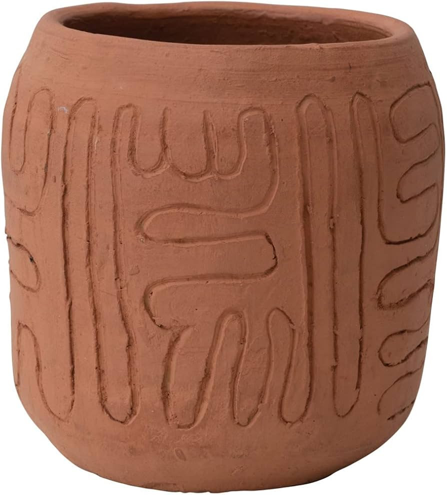 Bloomingville Handmade Debossed Terracotta Planter, Natural Flower Pots, 6" L x 6" W x 7" H, Brow... | Amazon (US)