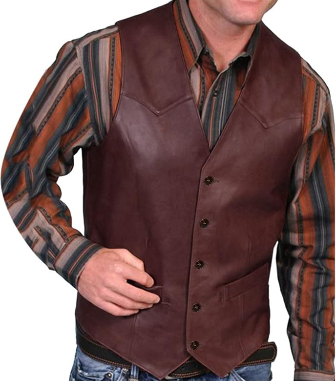 ZYXTIM Men's Retro Faux Leather Vest Sleeveless Casual Western Cowboy Suit Jacket Buffalo Hide Motor | Amazon (US)