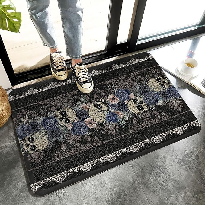 Welcome Door Mat Halloween Gothic Skeletons Floral,Non-Slip Floor Doormat Outdoor Indoor Patio Ru... | Amazon (US)