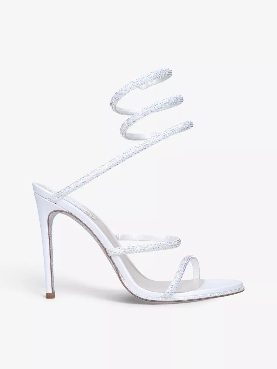 Cleo crystal-embellished leather heeled sandals | Selfridges