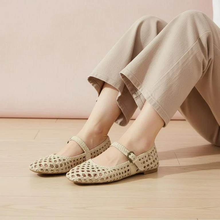 Cushionaire Weston Hand Woven Ballerina Flats for Women \u2013 Faux Leather Mary Jane Shoes Women... | Walmart (US)