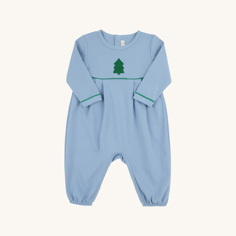 Long Sleeve Bradford Romper - Barrington Blue with Kiawah Kelly Green | The Beaufort Bonnet Company