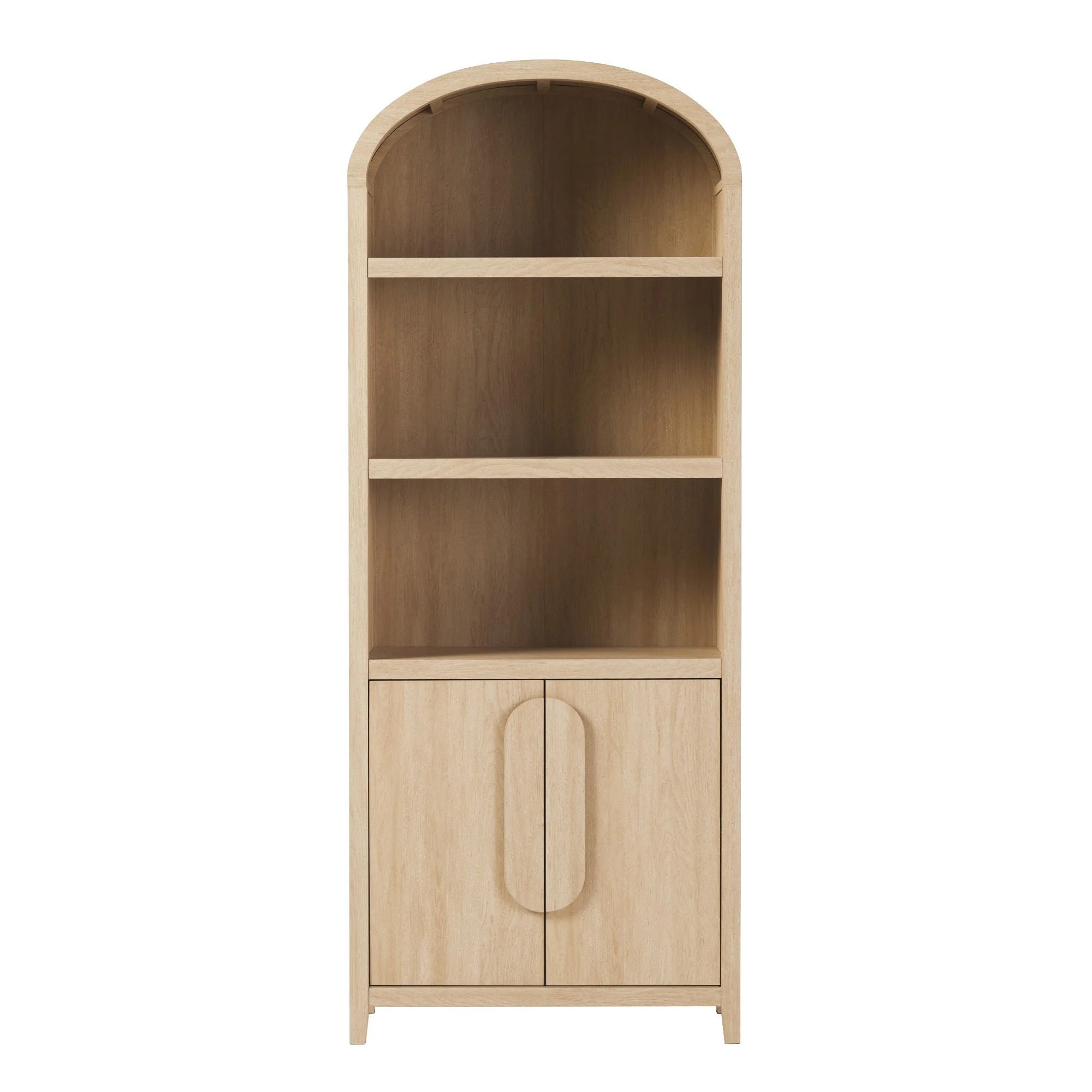 Modern 3 Shelf Open Arched Bookcase Cabinet by Couch.com Light Brown | Casual Chic Boutique