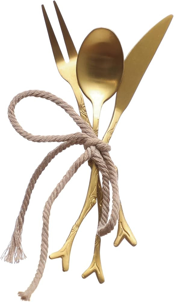 Creative Co-Op Golden Twig Appetizer Utensil Set, Gold, Set of 3 | Amazon (US)