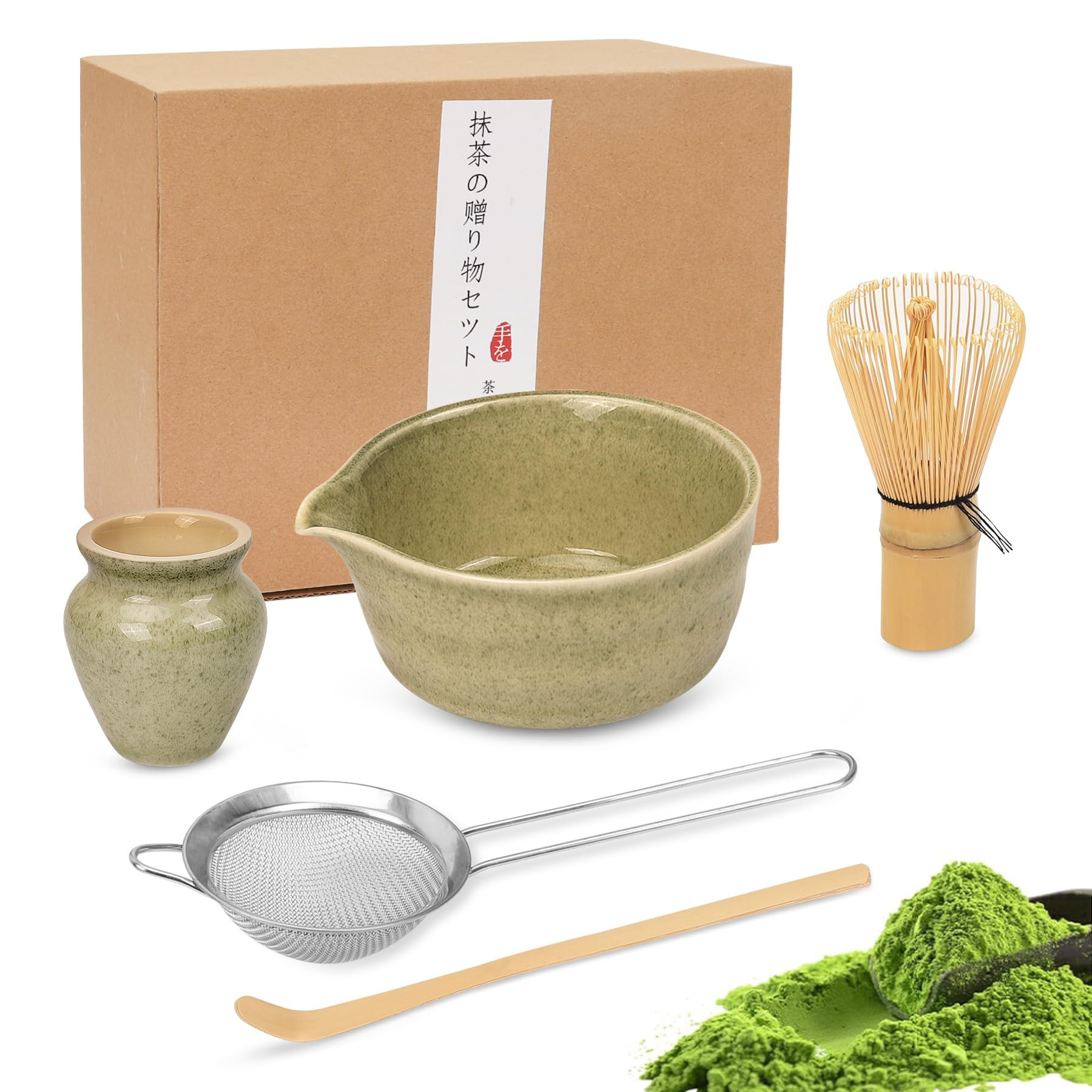 Premium Matcha Tea Set with Bamboo Whisk, Ceramic Bowl, Scoop & Holder – Complete Matcha Making... | Amazon (UK)