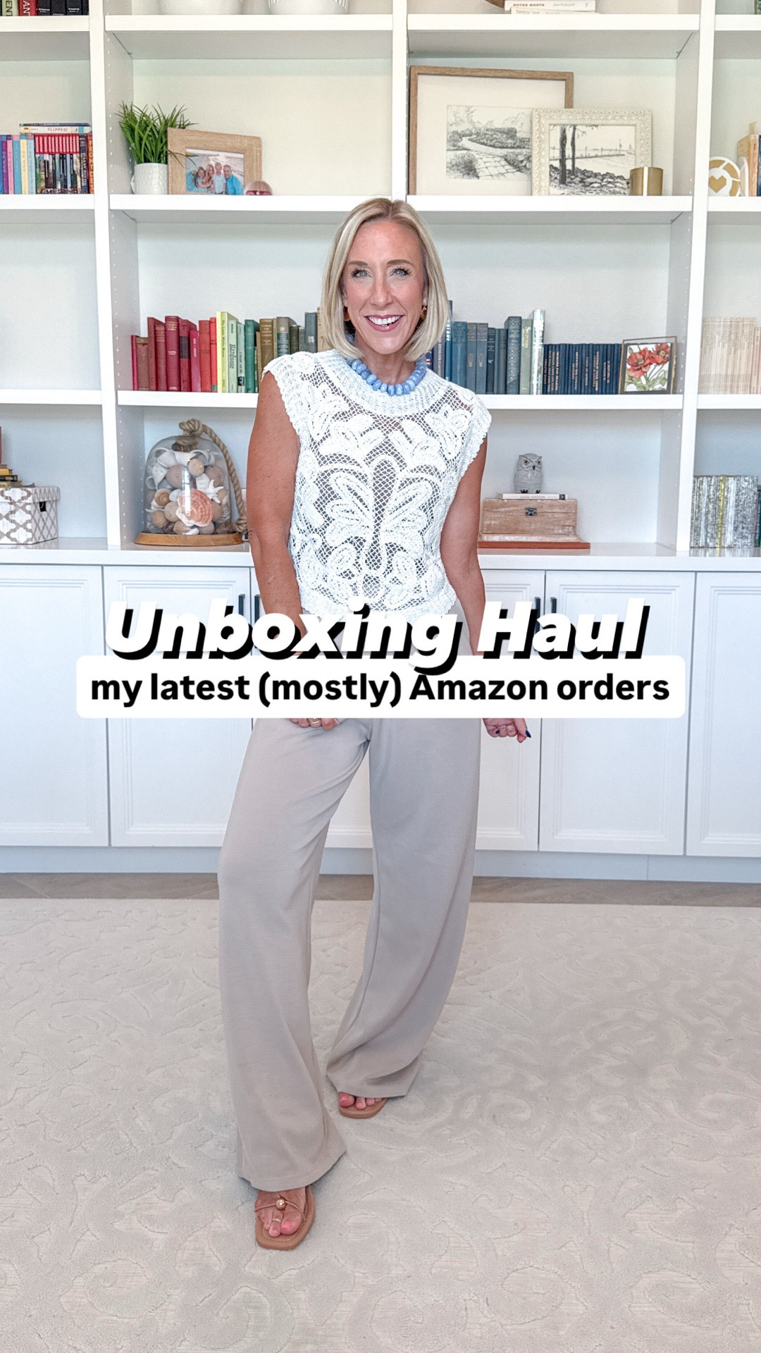 Unboxing Haul - my latest (mostly) Amazon orders:
* Denim 2-Piece Short Sleeve Button Down Drawstring Shorts Set - size small. 2 colors.
1. Crochet Cap Sleeve Top - Size Small. 2 colors.
2. Modal Soft Wide Leg Pants - Size XSmall; 29" Inseam. 12+ colors.
3. Denim Cropped Ruched Jacket - Size XSmall. 2 colors.
4. Crochet Cap Short Sleeve Sweater - Size Small. 6 colors.
5. Polka Dot Double Lined Tank - Size Small. 26+ colors.
6. Polka Dot Pleated Skirt - Size XSmall.
