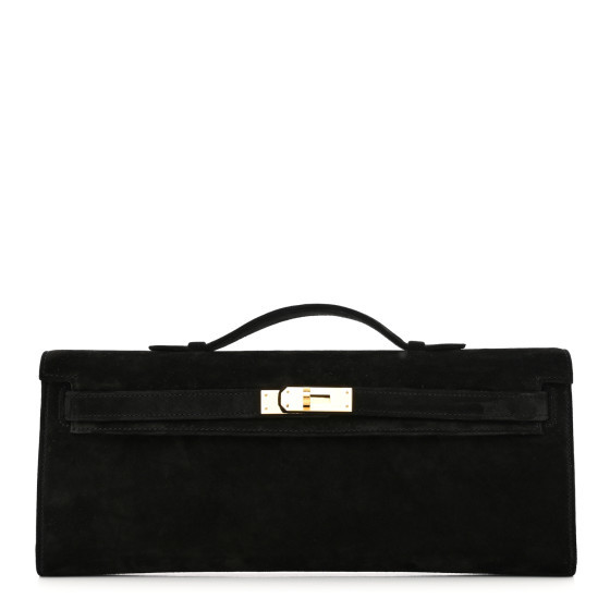 Veau Dublis Suede Kelly Cut Clutch Pochette Black | FASHIONPHILE (US)