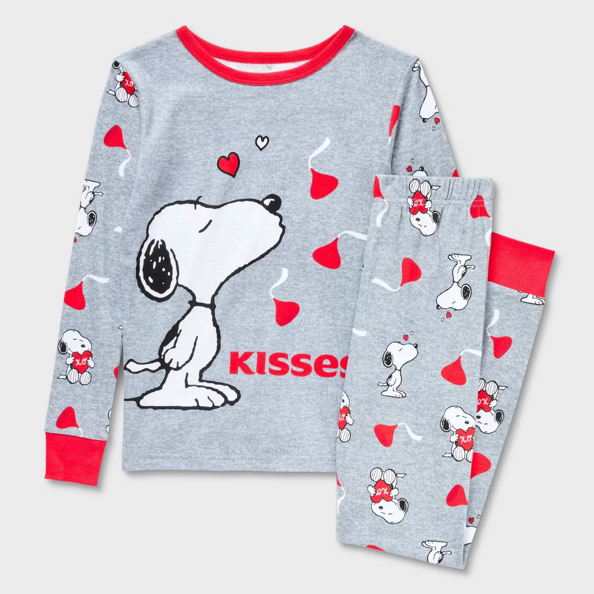 Kids' 2pc Snoopy x Kisses Valentine's Day Tight Fit Pajama Set - Gray | Target