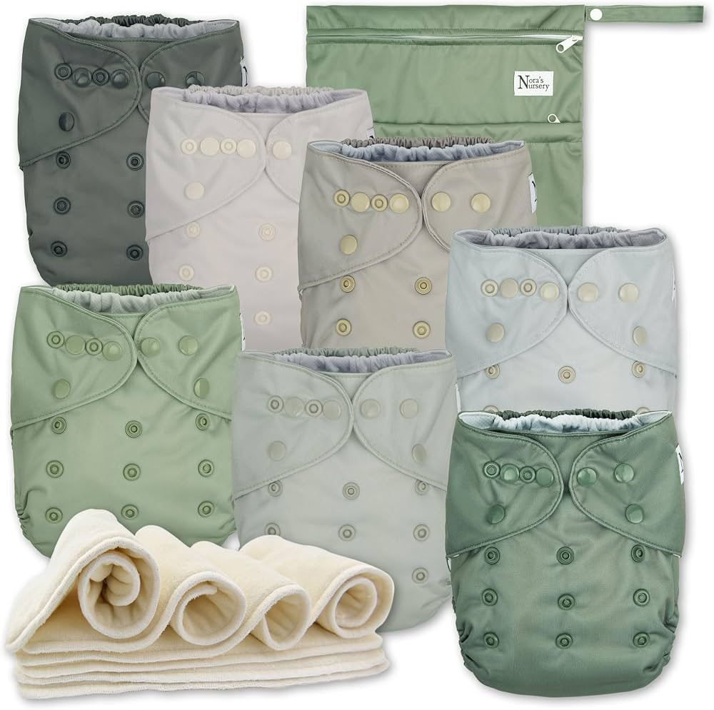 Nora's Nursery AWJ Cloth Diapers 7 Pack with 1 Wet Bag - Waterproof Cover, Washable, Reusable & O... | Amazon (US)