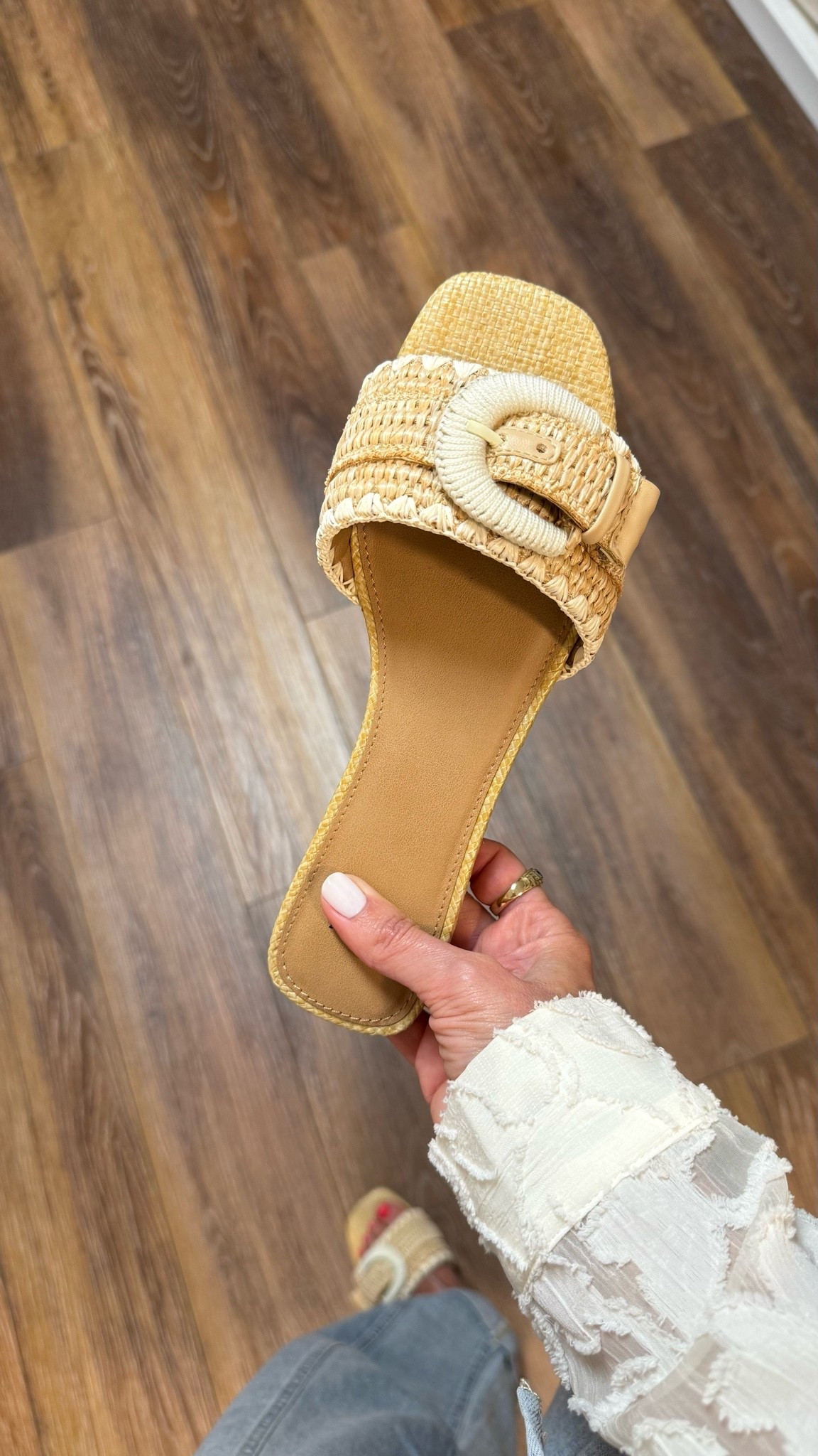 Cute and comfortable summer sandals in the best natural tone so they go with everything! I’ve been wearing them with everything from shorts to dresses, linen pants, matching sets. I did my true size 7 and they fit perfect. You can also adjust the buckle at the top if needed!

#LTKOver40 #LTKSeasonal #LTKdayinmylife