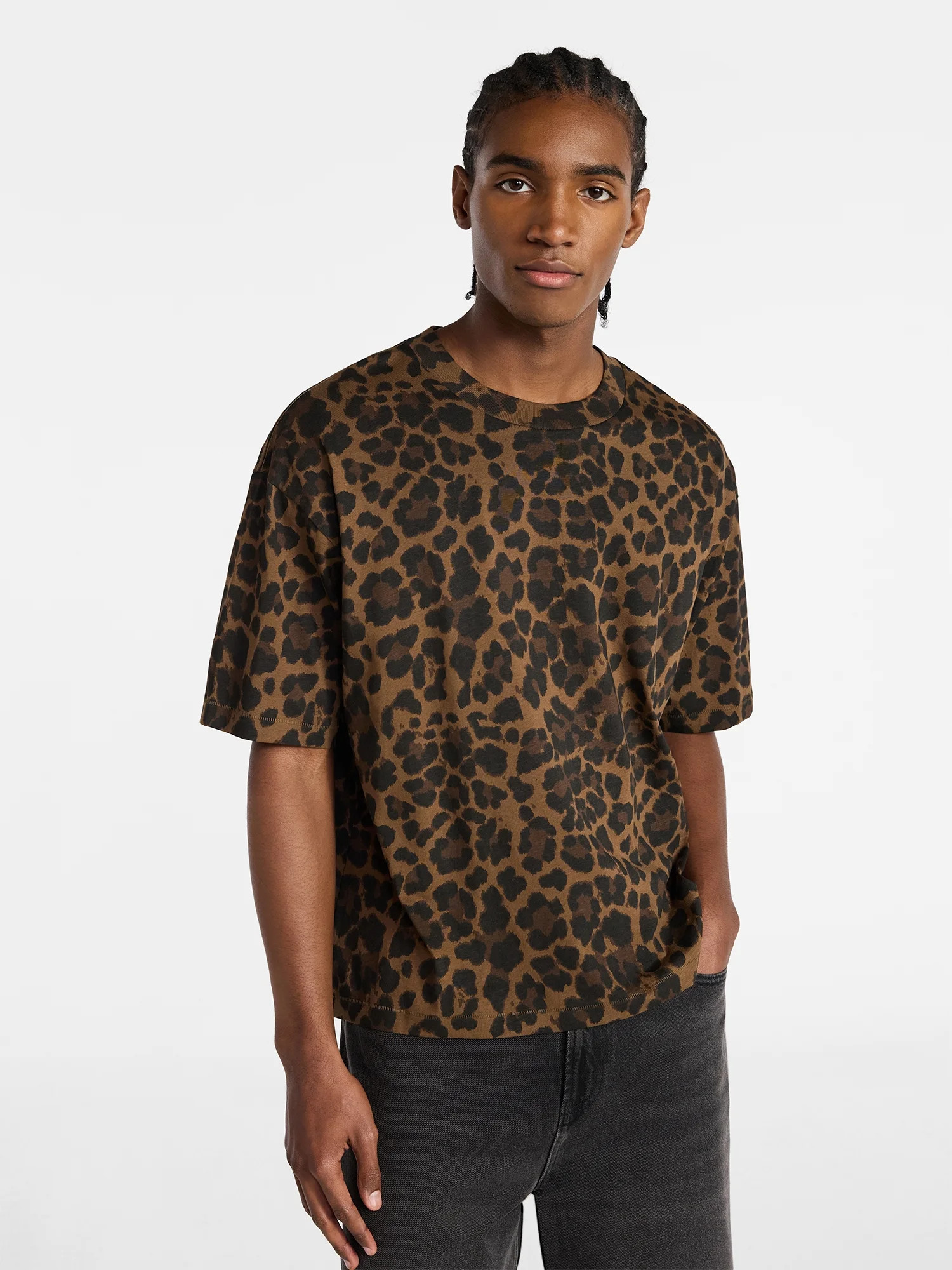 No Boundaries Oversized Cropped Tee with Short Sleeves, Men's and Big Men's XS-5XL - Walmart.com | Walmart (US)