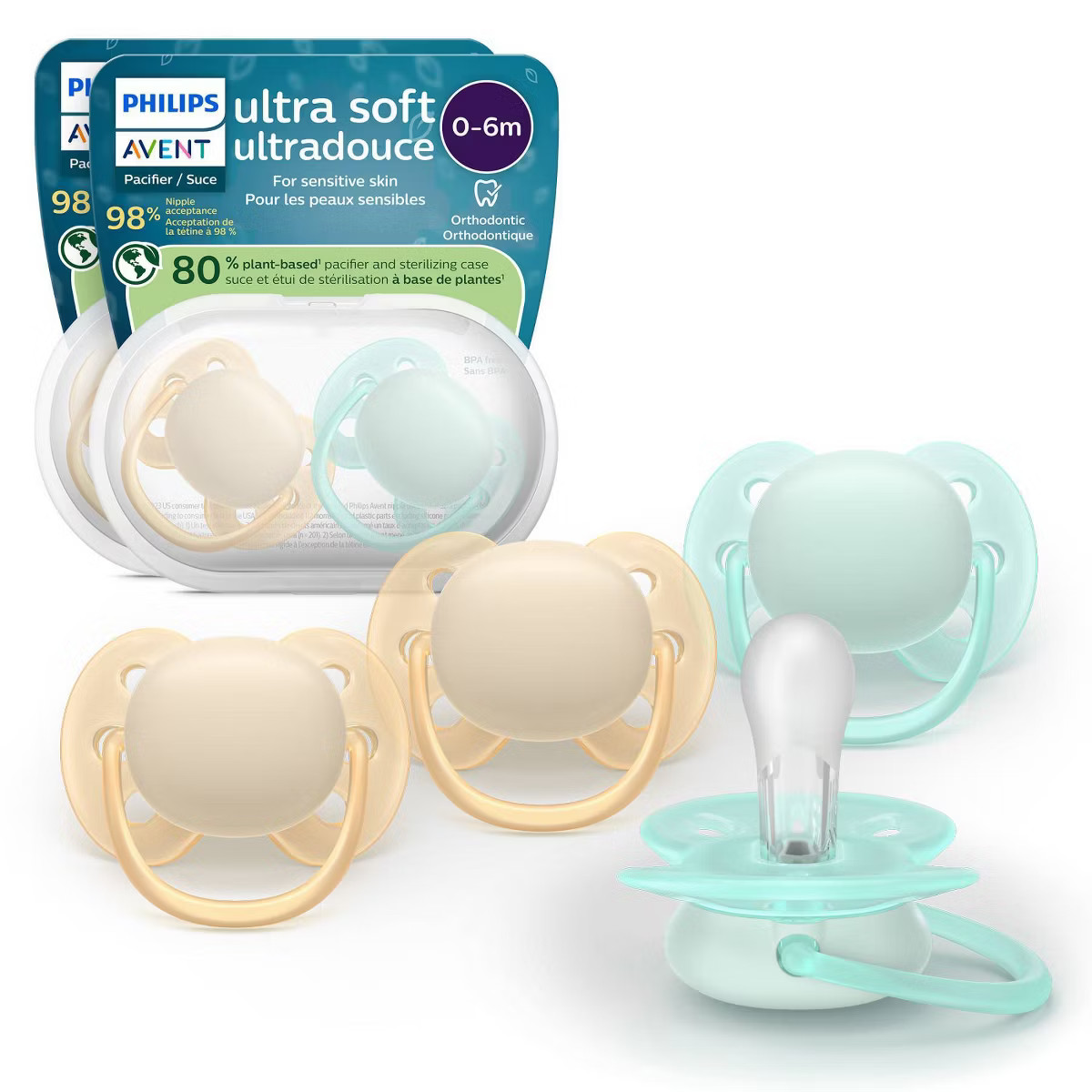 Philips Avent Ultra Soft Pacifiers 0-6m - Sand/Pale Mint - 4pk | Target