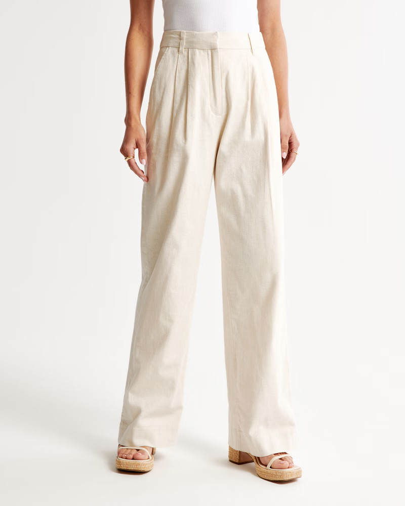 Linen-Blend Tailored Wide Leg Pant | Abercrombie & Fitch (US)
