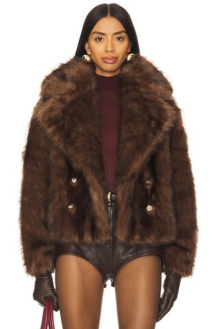 Adrienne Landau The Cornelia Faux Fur Peacoat in Chocolate from Revolve.com | Revolve Clothing (Global)
