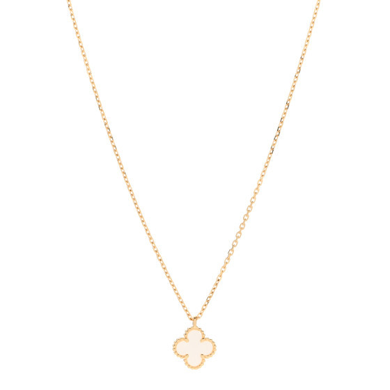 18K Yellow Gold Mother of Pearl Sweet Alhambra Pendant Necklace | FASHIONPHILE (US)