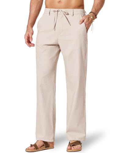 COOFANDY Men's Cotton Linen Pants [Relaxed Fit] Casual Drawstring Dress Pants Beach Summer Lightw... | Amazon (US)
