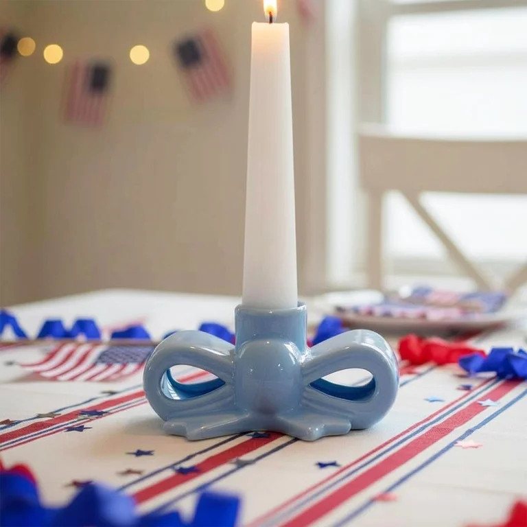 Bow Taper Candle Holder, Blue, 2.5", by My Texas House | Walmart (US)