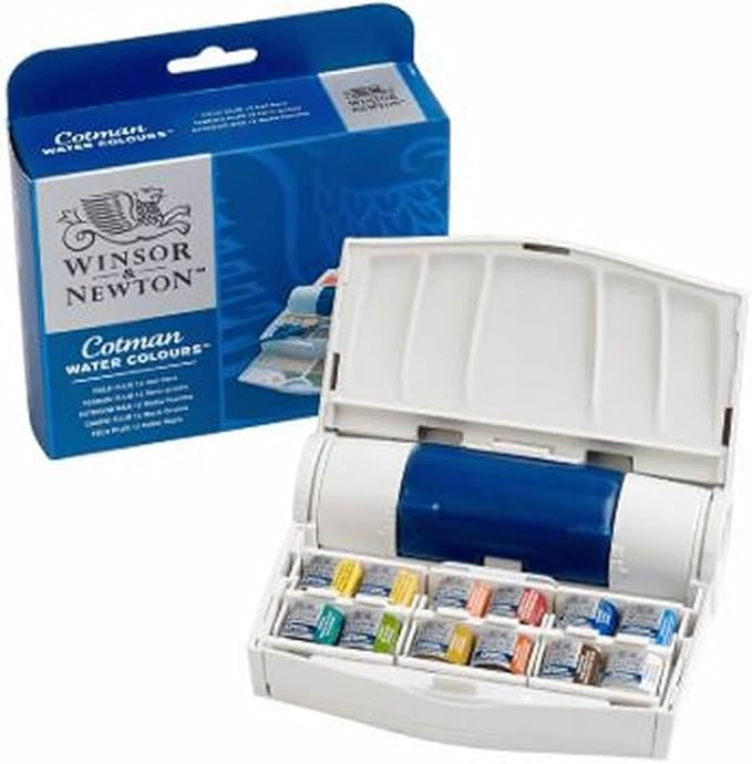 Winsor & Newton Cotman Watercolor Paint Set, Field Travel Set, 12 Half Pan w/ Brush, Mixing Palet... | Amazon (US)