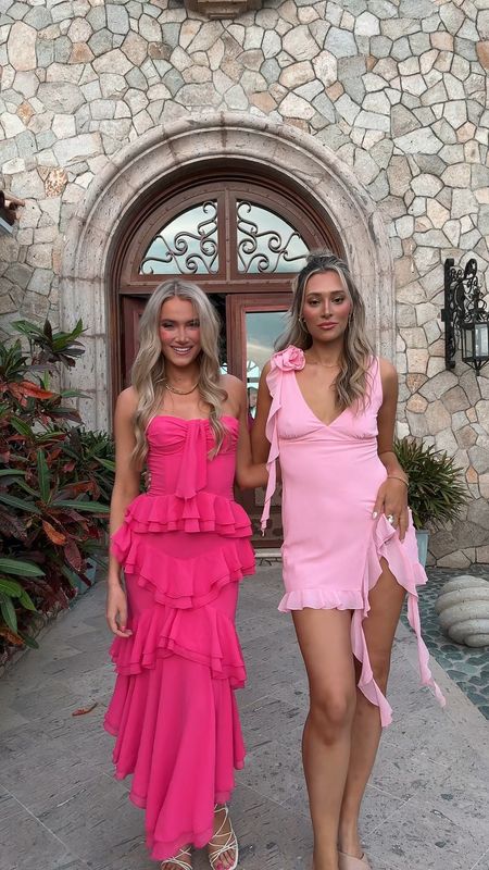 Pink dress for bachelorette party
Beach vacation
Vacation outfits 
Easter outfit
Girly dresses
Summer and spring dresses 
Ruffle dress
Maxi dress
Mini dresss