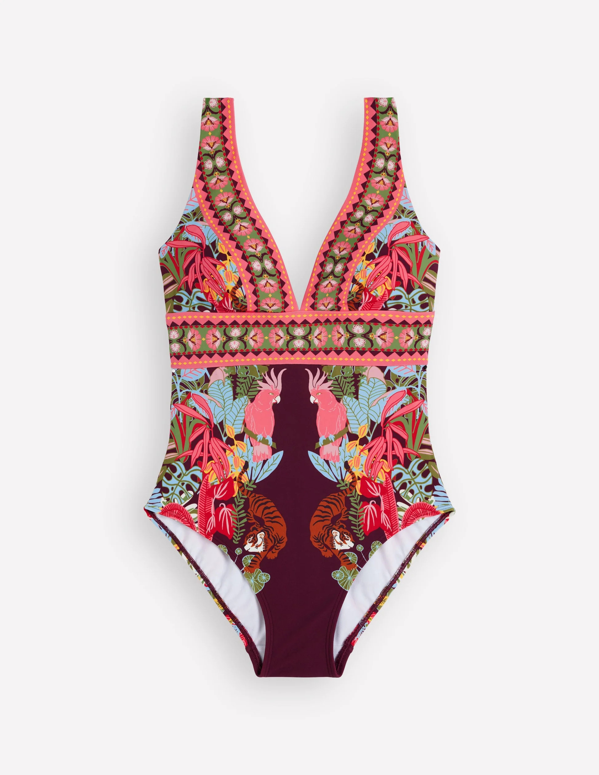 Porto V-neck Swimsuit-Chocberry, Tropical Safari | Boden (US)