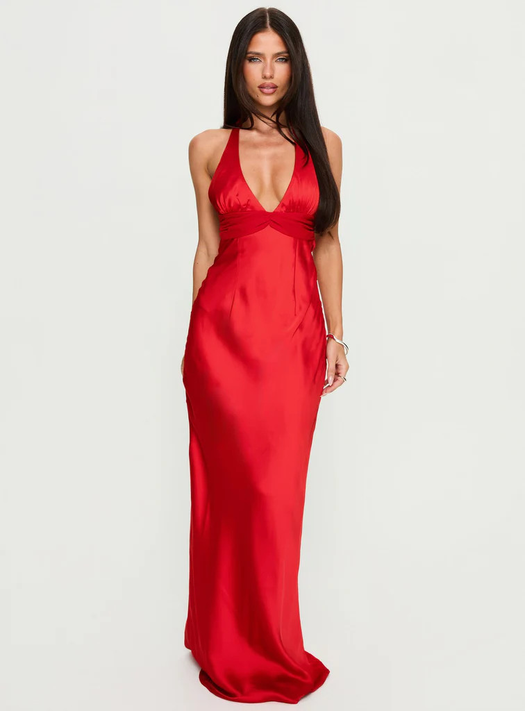 Odyssa Halter Maxi Dress Red | Princess Polly US