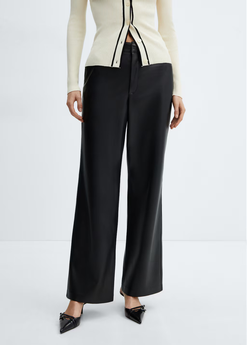 Leather effect high waist pant - Woman | MANGO USA | MANGO (US)