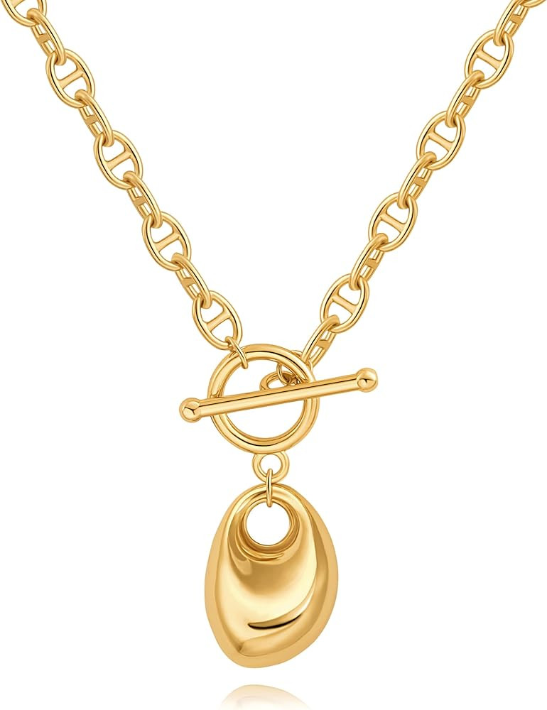 PERNNLA PEARL Dainty 18K Gold Chain Teardrop Pendant Necklace for Women Trendy Cute Toggle Neckla... | Amazon (US)