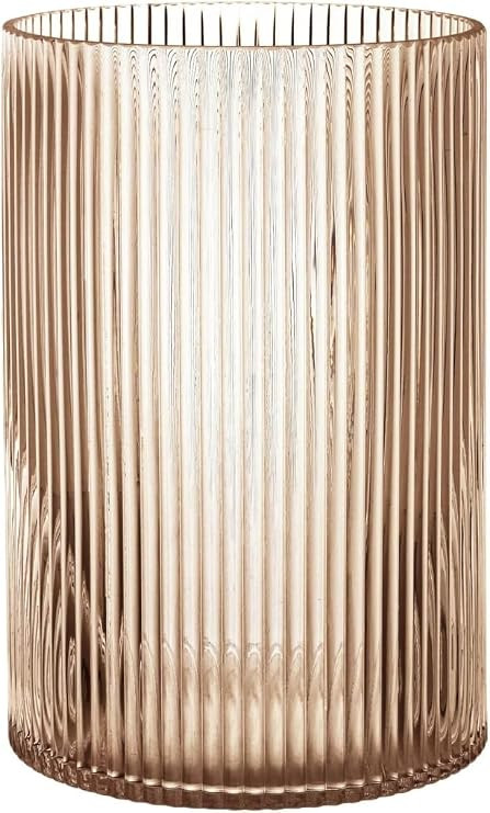 LUGBAR BH&G Decorative Ribbed Glass Hurricane Candleholder, Amber, 8" Medium | Amazon (US)