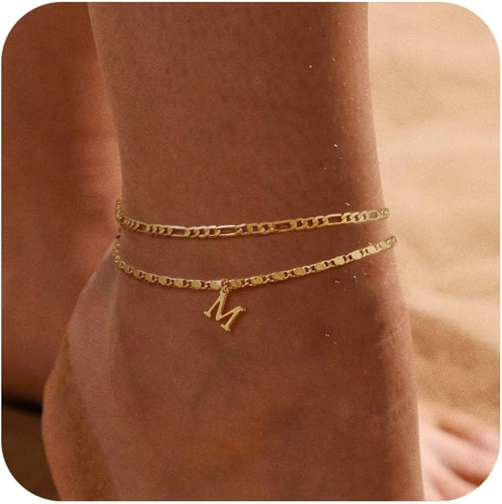 Tasiso Initial Ankle Bracelets for Women，Layered Waterproof Anklet for Women 14K Gold Filled An... | Amazon (US)
