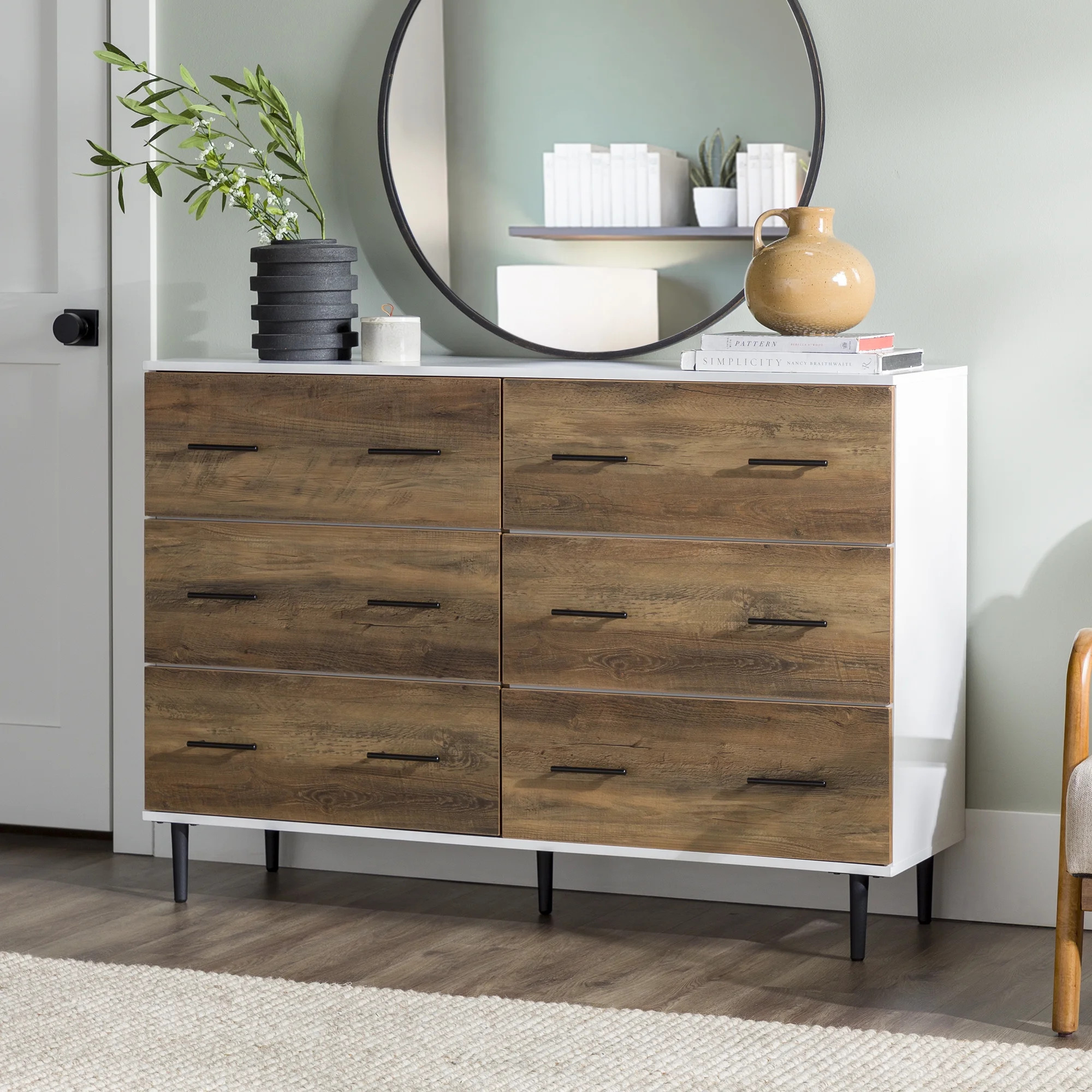 Savanna Modern Wood 6 Drawer Dresser - White/Rustic Oak | Walmart (US)