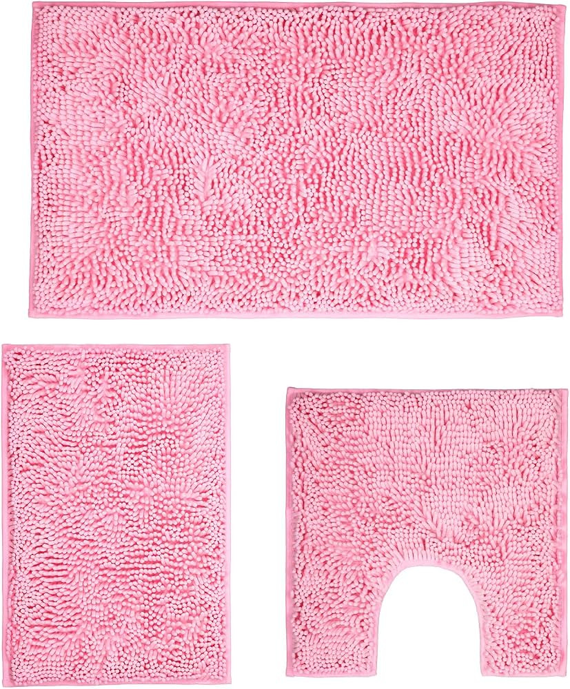 Pink Bathroom Rugs Sets 3 Piece Washable, Luxury ，Chenille Bath Mat Set, Soft Plush Anti-Slip R... | Amazon (US)