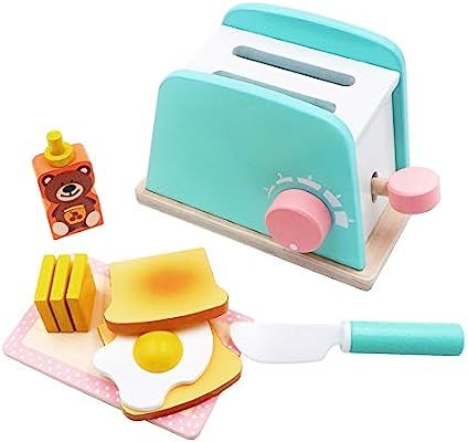 Toy Kitchen Wooden Pop-Up Toaster Play Set 10 Pcs, Interactive Early Learning Toaster, Exclusive ... | Amazon (US)