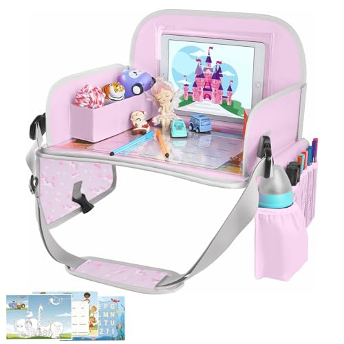 MENZOKE Kids Travel Tray for Toddler Car Seat, Toddler Gift for Girl Activities with Dry Erase Board & iPad Holder Stand,Road Trip Essentials Accessories Lap Tray for Girl as Birthday Gift,LightPurple | Amazon (US)