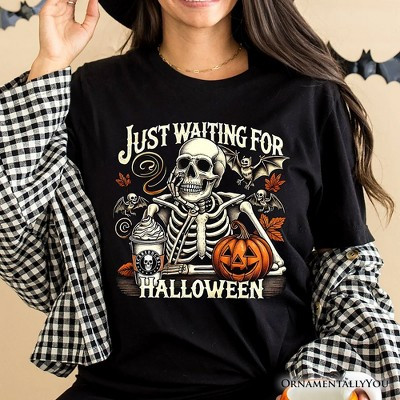 Just Waiting for Halloween T-Shirt, Spooky Skeleton Tee for Autumn Season Black XS | Target