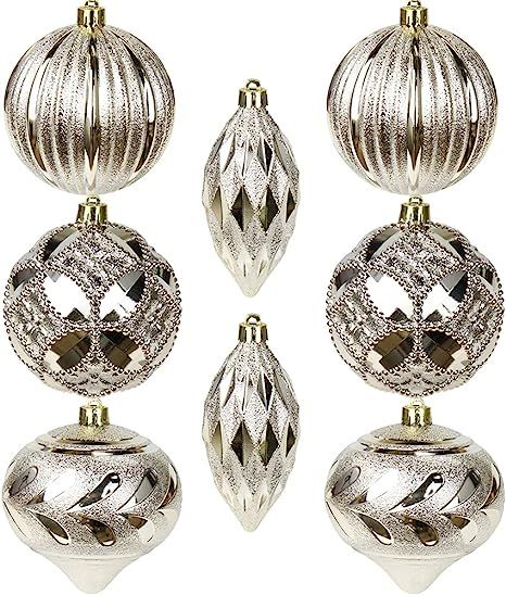 Christmas Ball Ornaments 3.9" Shatterproof Christmas Tree Decorations Set Champagne Large Christm... | Amazon (US)