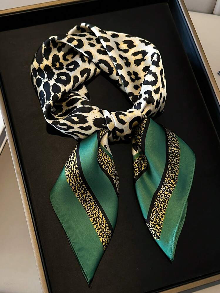 1pc New Fashion Printed Silk Scarf For Women, Both Ways Use Neckerchief, Stylish Wrap Shawl Bandana,Hair Band,Head Band Ideal For Dressing Up Your Look  Leopard Print | SHEIN