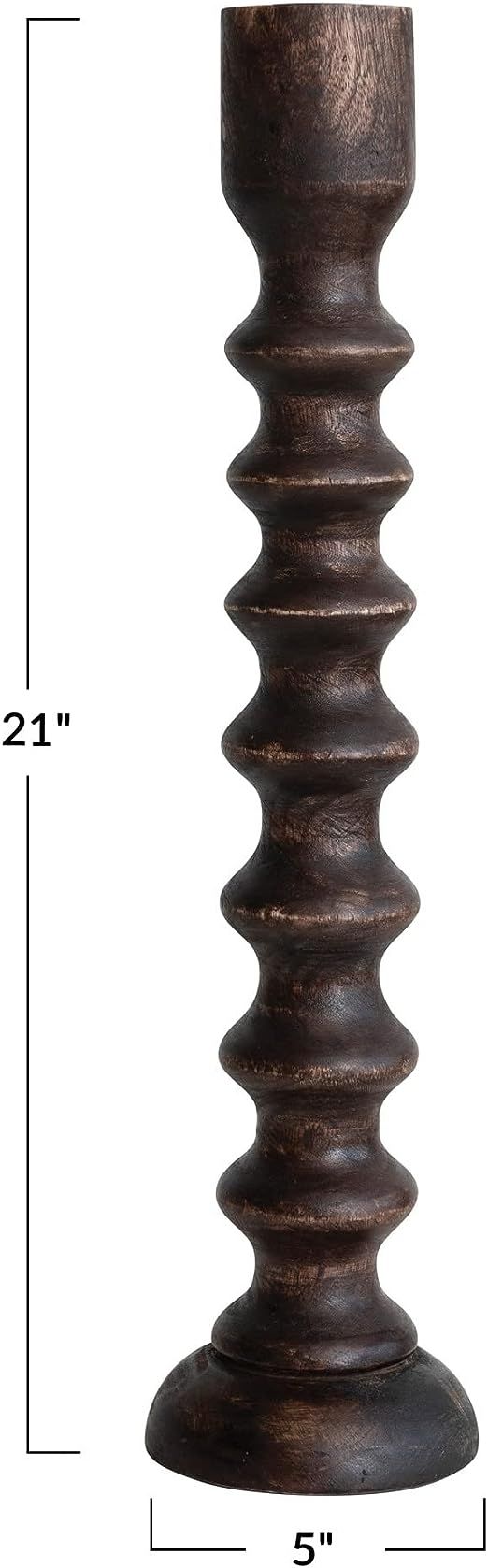 Creative Co-Op Hand Carved Wood, Brown Taper Candle Holder, Black | Amazon (US)
