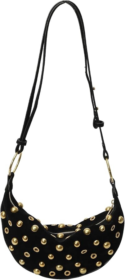 Studded Purse Trendy Studded Handbag Hobo Crescent Bags Y2K Shoulder Bag Suede Purses for Women | Amazon (US)