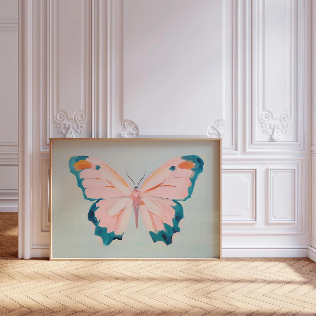 Colorful Butterfly Printable Wall Art, Pastel Pink Teal Girl's Room Decor, Butterfly Print, Tween... | Etsy (US)