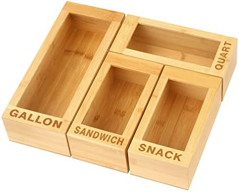 Ziplock Bag Organizer, Upgraded Bamboo Zip Lock Bags Container for Drawer, Baggie Dispenser Food ... | Amazon (US)