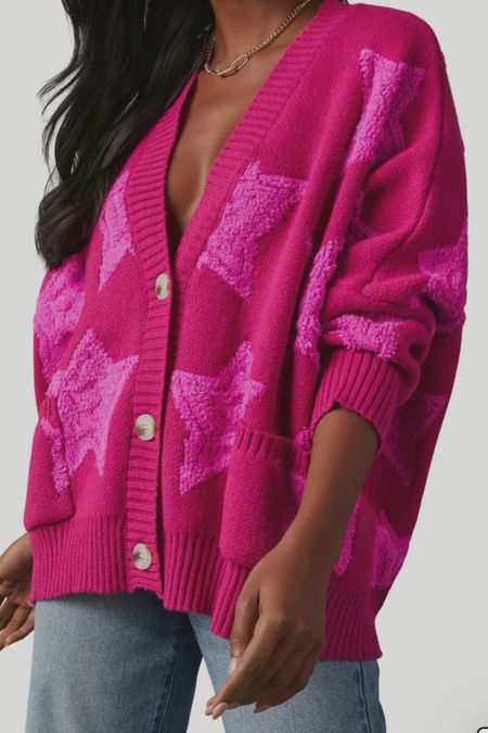 Pink cardigan 
Star cardigan 

#LTKHoliday #LTKstyletip #LTKSeasonal